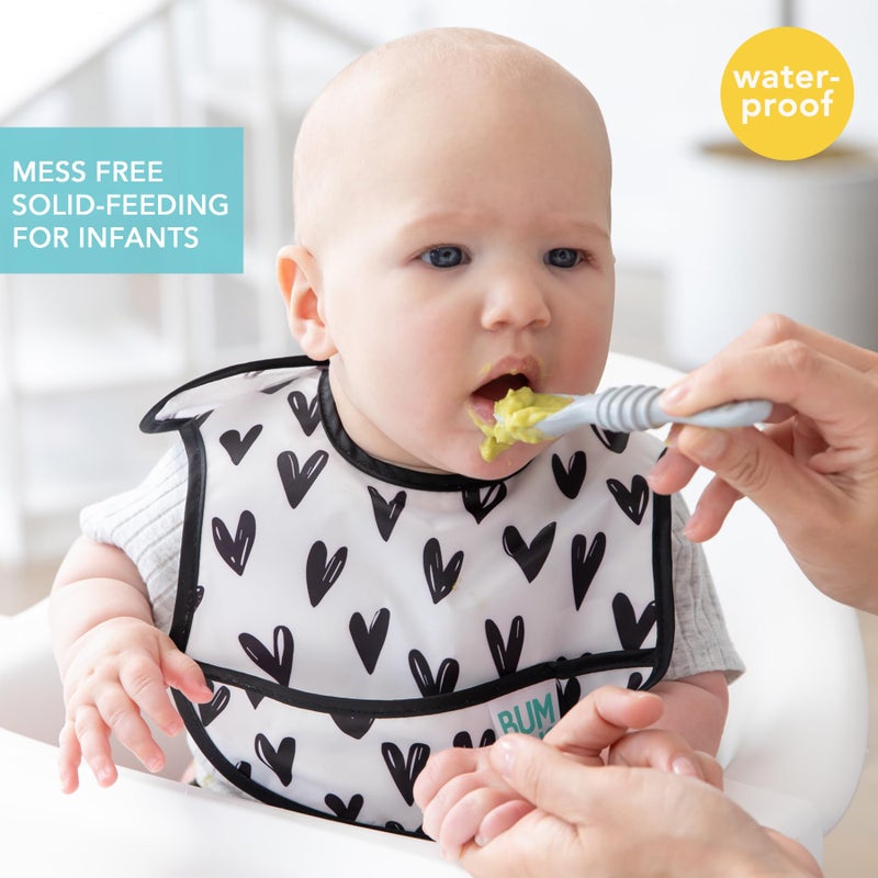 Bumkins Bibs, for Baby Girl or Boy, Infant 3-9 Months, Essential Must Have for Eating, Feeding, Baby Led Weaning, Mess Saving Waterproof Soft Fabric, Starter Bib 2-pk Hearts, XOXO Black and White - Image 2